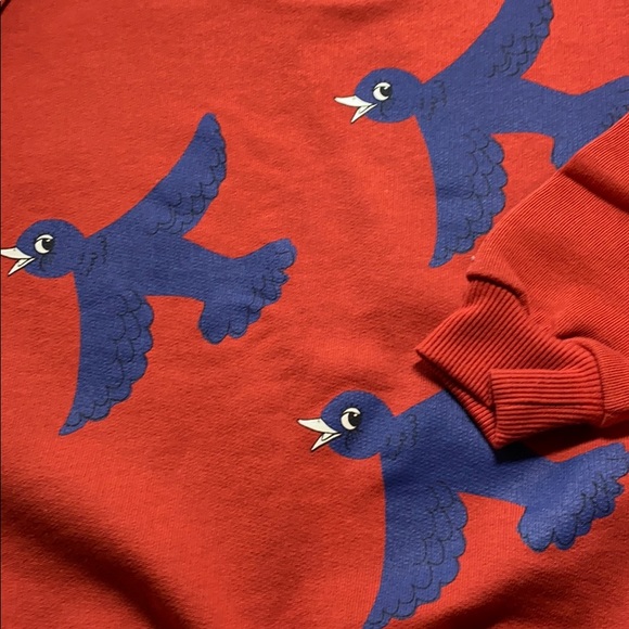 Mini rodini blue bird red burnt orange crew neck - Picture 2 of 3